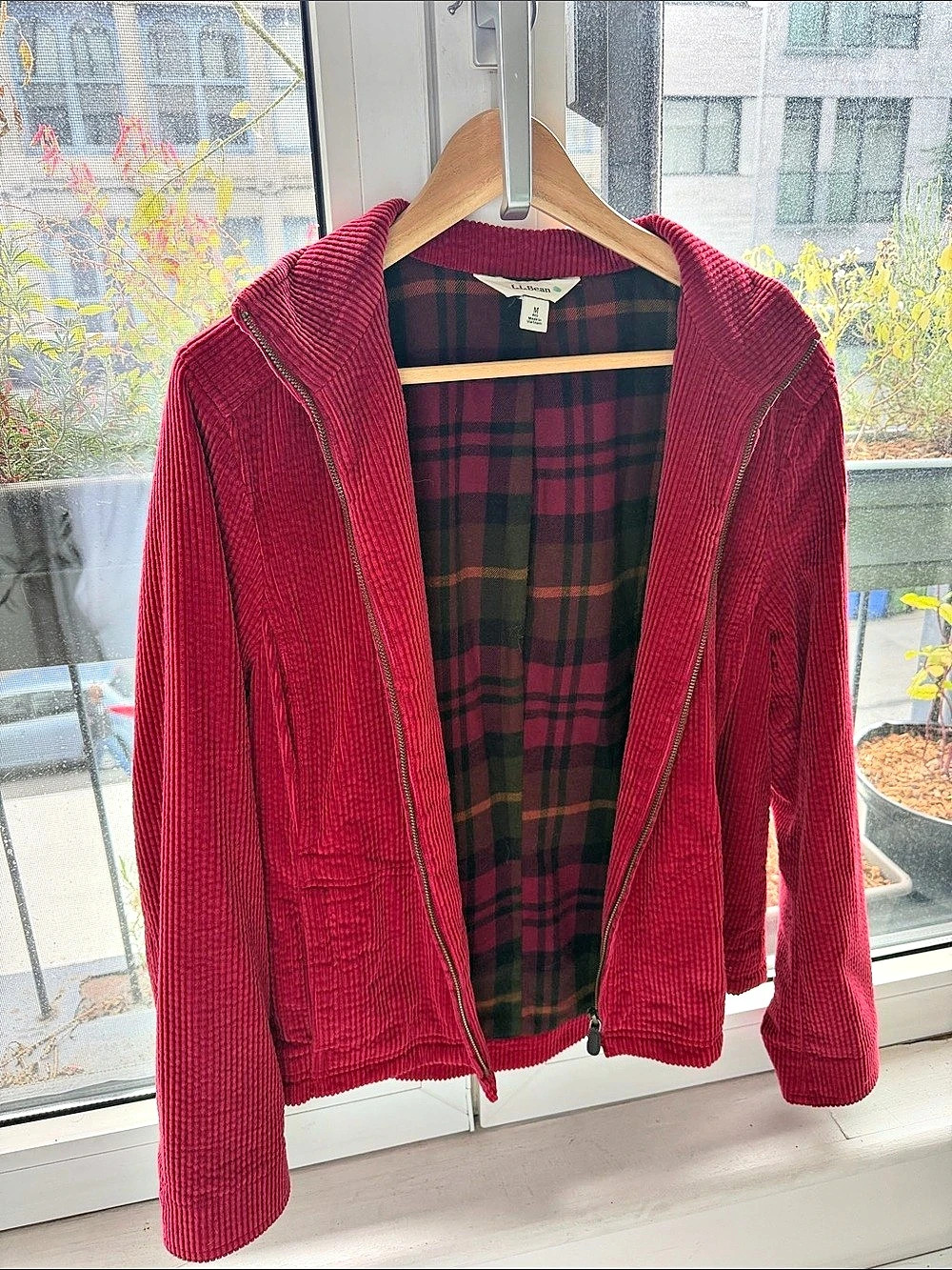 L.L.Bean Corduroy Plaid-Lined Jacket in Red Medium Like New